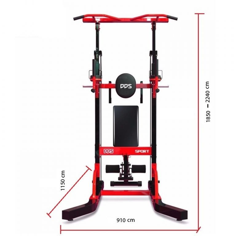 Sơ đồ kích thước ghế tập tạ DDS-7705D minh họa diện tích lắp đặt thiết bị đa năng