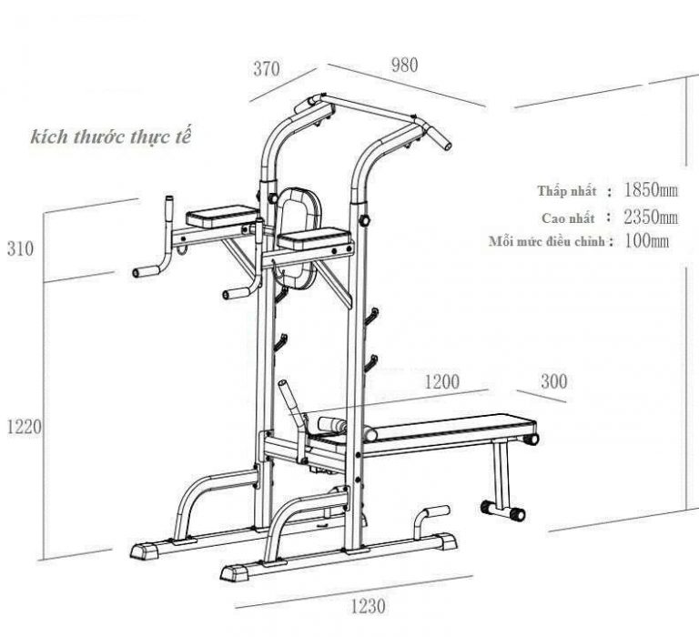 Kích thước ghế tập tạ T09