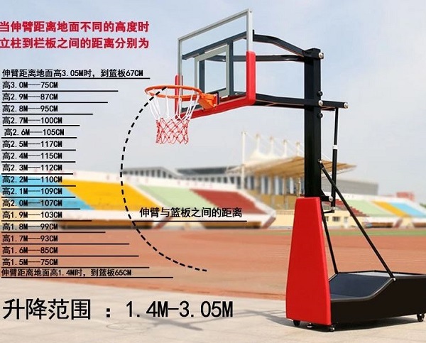 Chiều cao điều chỉnh và tầm vươn trụ bóng rổ S028S
