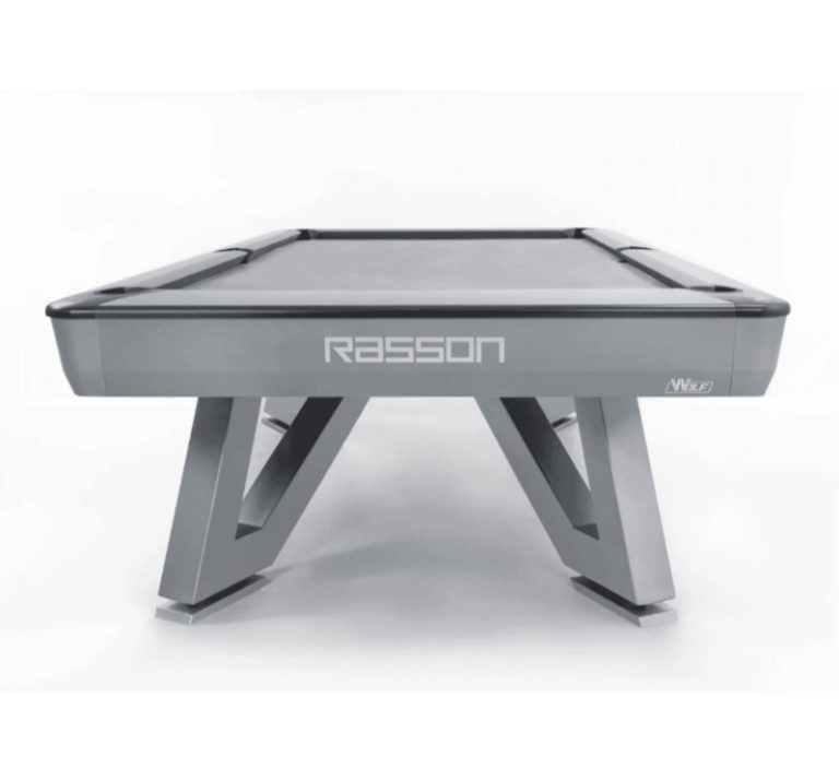 Bàn Pool Rasson Woft nhập Trung nhìn từ đầu bàn với chân chéo màu xám