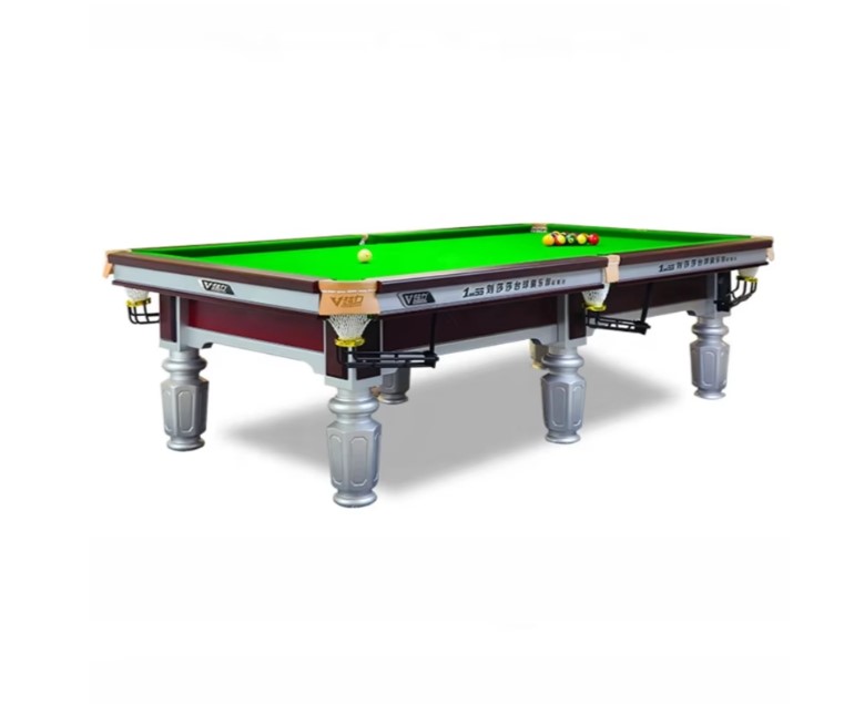 Bàn Snooker Super Power nhìn từ góc nghiêng với mặt chơi màu xanh