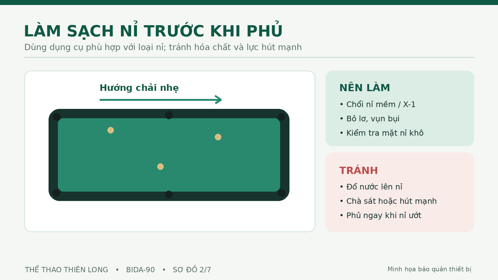 Cách làm sạch nỉ bàn bida và các lỗi vệ sinh cần tránh trước khi phủ bàn